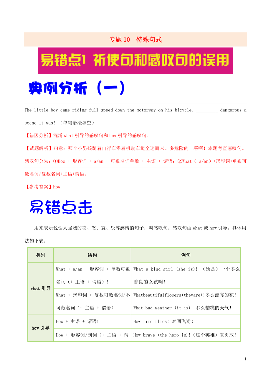 備戰(zhàn)2020年高考英語(yǔ) 糾錯(cuò)筆記系列 專題10 特殊句式（含解析）_第1頁(yè)