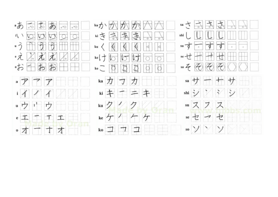 五十音图手写体临摹字帖(平假名-片假名上下对照)_第1页