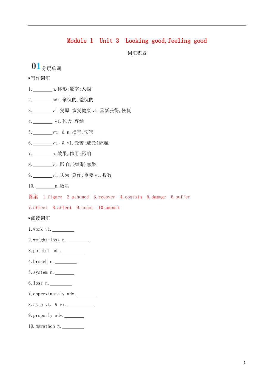 （江苏专用）2020版高考英语大一轮复习 Module 1 Unit 3 Looking good, feeling good词汇积累_第1页