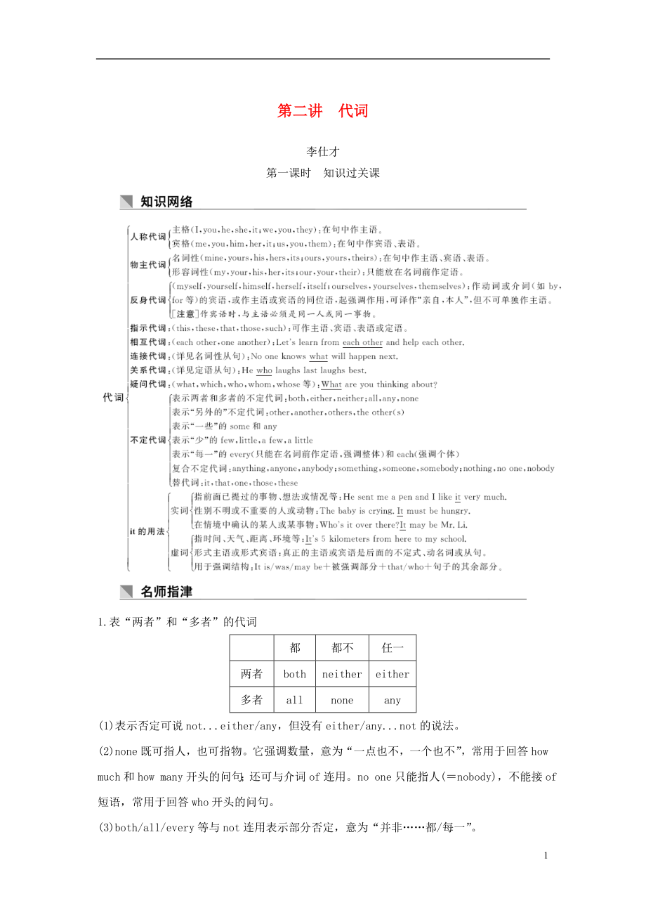 2019高考英語 基礎(chǔ)保分篇 第二講 代詞講與練 新人教版_第1頁