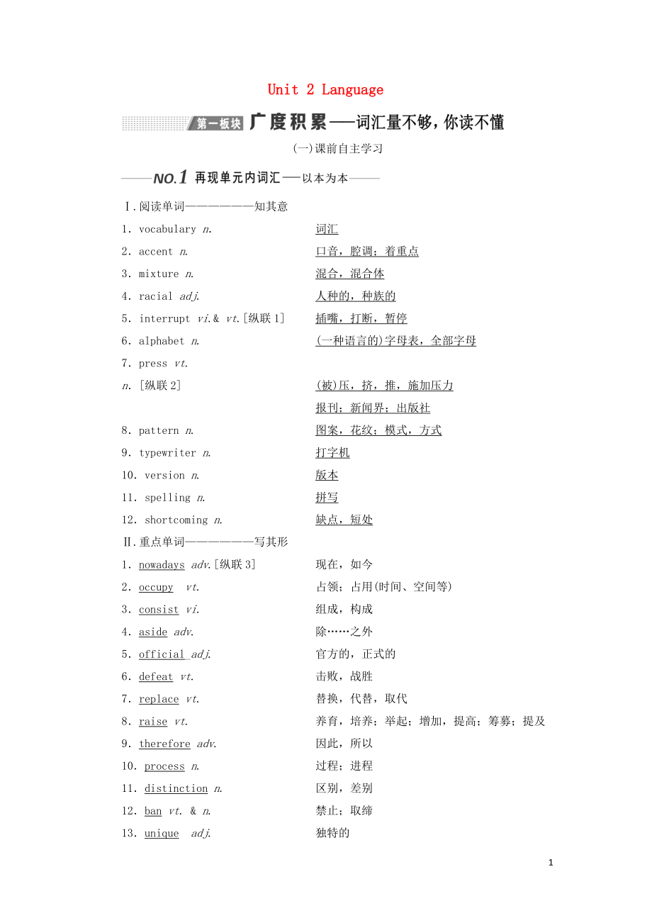 （全國通用）2020高考英語一輪復(fù)習(xí) Unit 2 Language講義（含解析）牛津譯林版必修3_第1頁