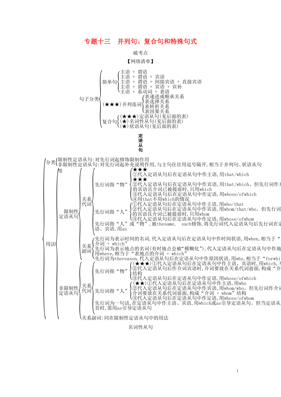 （5年高考3年模拟A版）天津市2020年高考英语总复习 专题十三 并列连词、复合句和特殊句式学案（含解析）_第1页