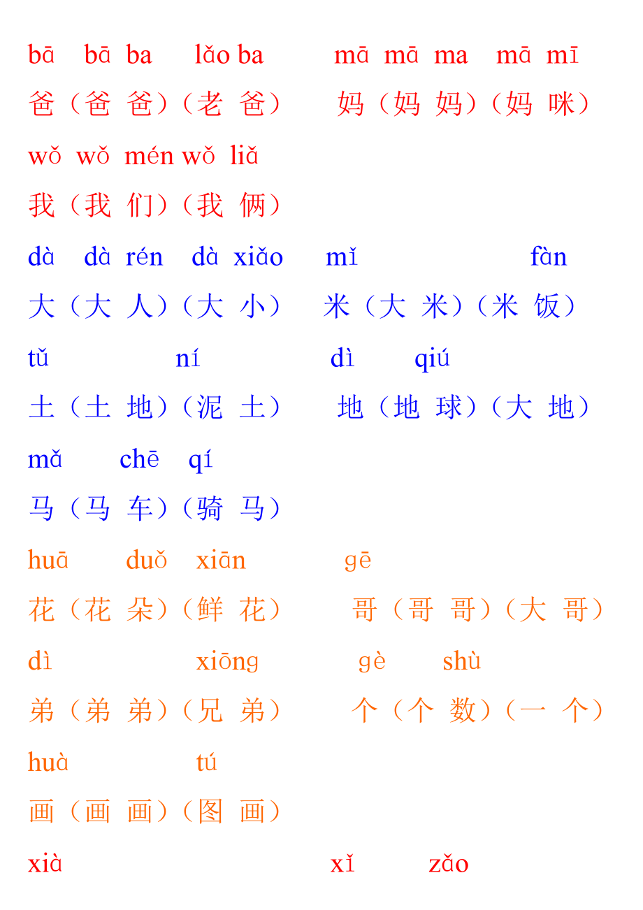 人教版小学一年级上册带拼音生字表组词(生字表一)_第1页