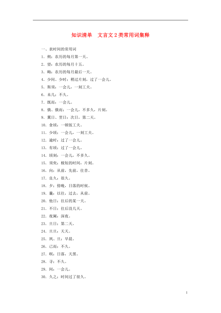 2018年高考語文第二輪復(fù)習(xí) 第二部分 專題一 文言文閱讀 知識(shí)清單 文言文2類常用詞集釋_第1頁(yè)