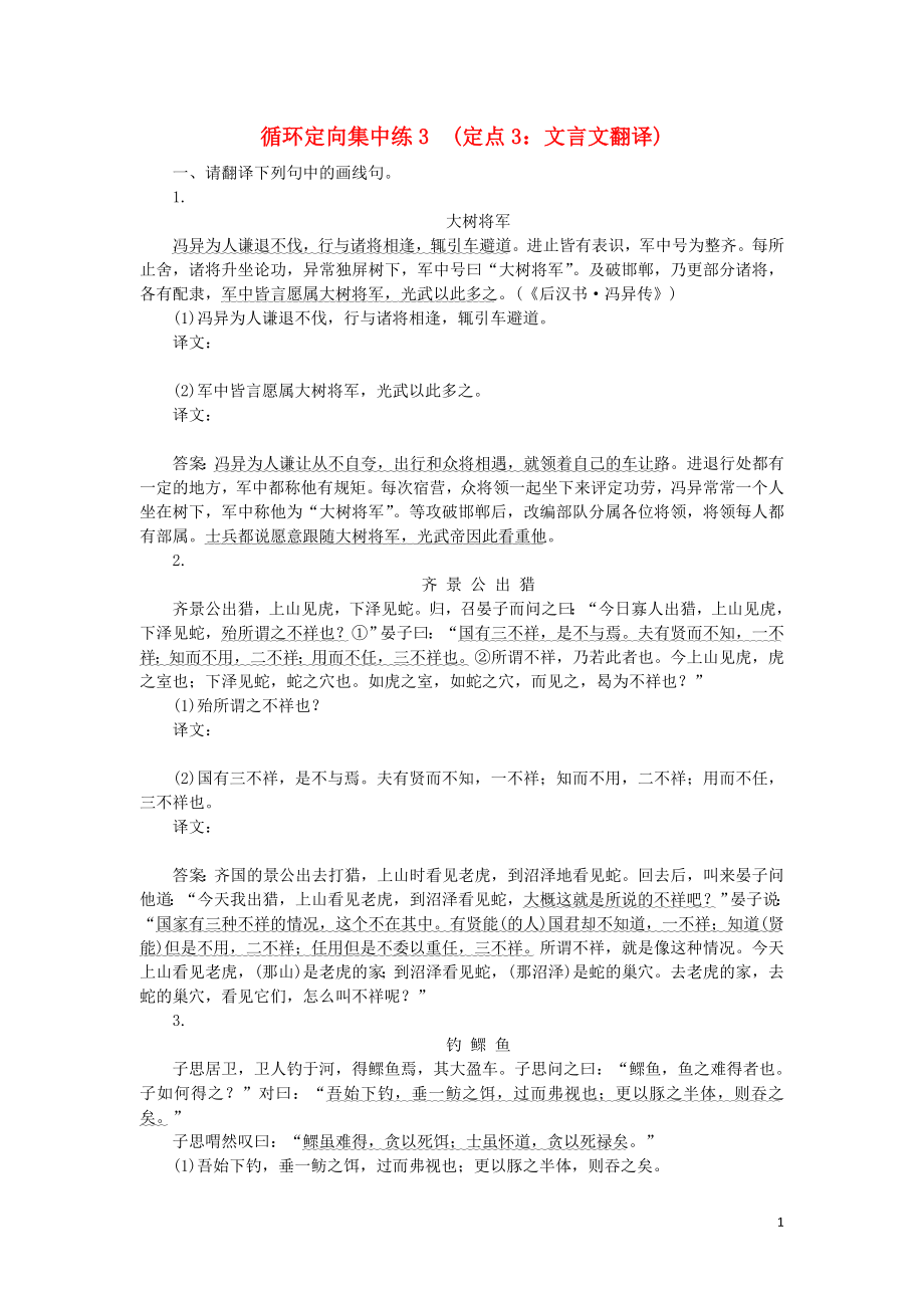 2020高考語文 循環(huán)定向集中練3 定點3 文言文翻譯（含解析）_第1頁