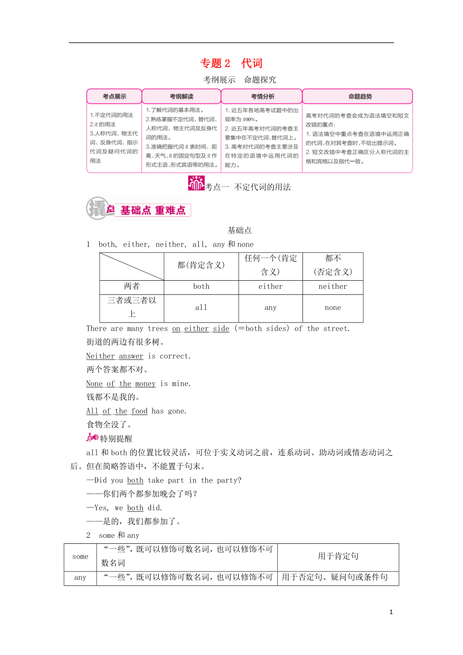 （课标通用）2017高考英语一轮复习 专题2 代词教学案_第1页