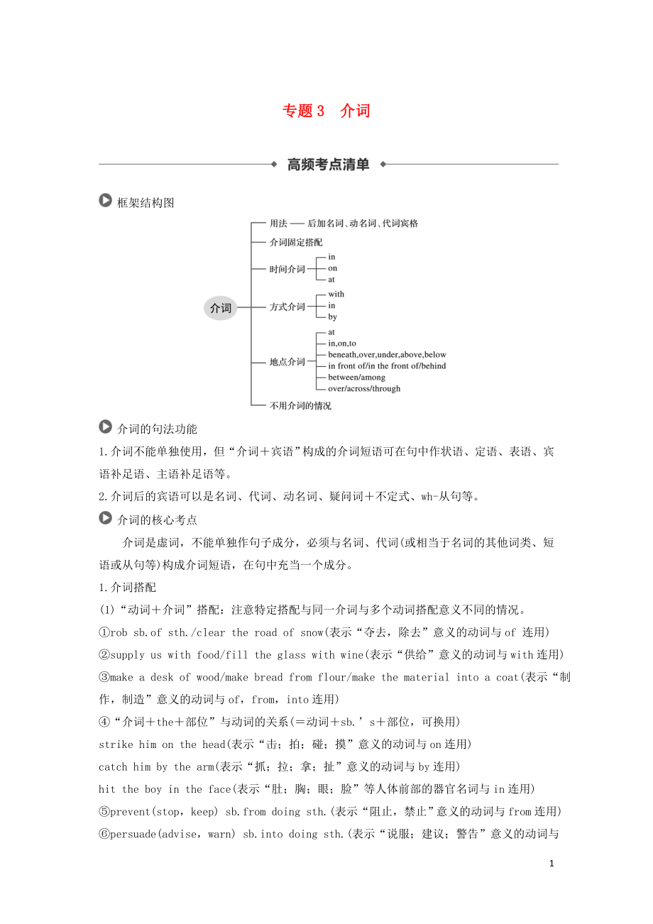 2019高考英語 語法突破四大篇 第三部分 專題3 介詞講義_第1頁