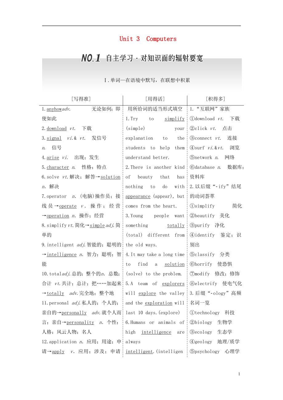 2017屆高考英語(yǔ)一輪復(fù)習(xí) Unit 3 Computers導(dǎo)學(xué)案 新人教版必修2_第1頁(yè)