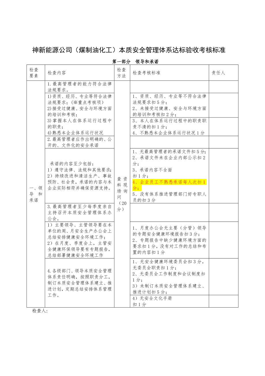 某能源公司本质安全管理体系达标验收考核标准_第1页