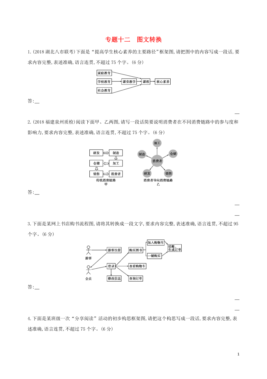 2019屆高考語文二輪復(fù)習(xí) 專題十二 圖文轉(zhuǎn)換訓(xùn)練（含解析）_第1頁