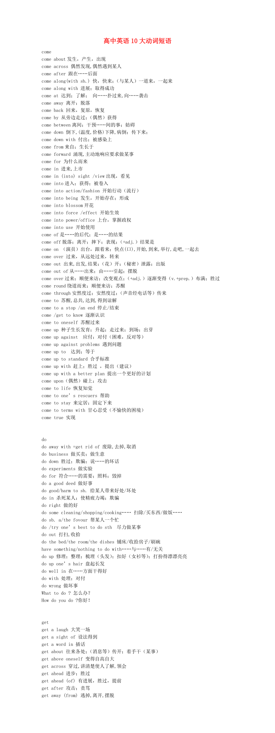 2016年高考英语一轮复习 10大动词短语素材_第1页