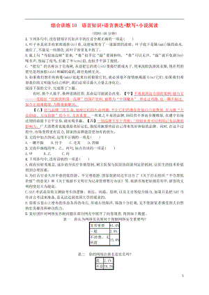 （浙江選考）2018年高考語文二輪復習 綜合訓練10 語言知識+語言表達+默寫+小說閱讀