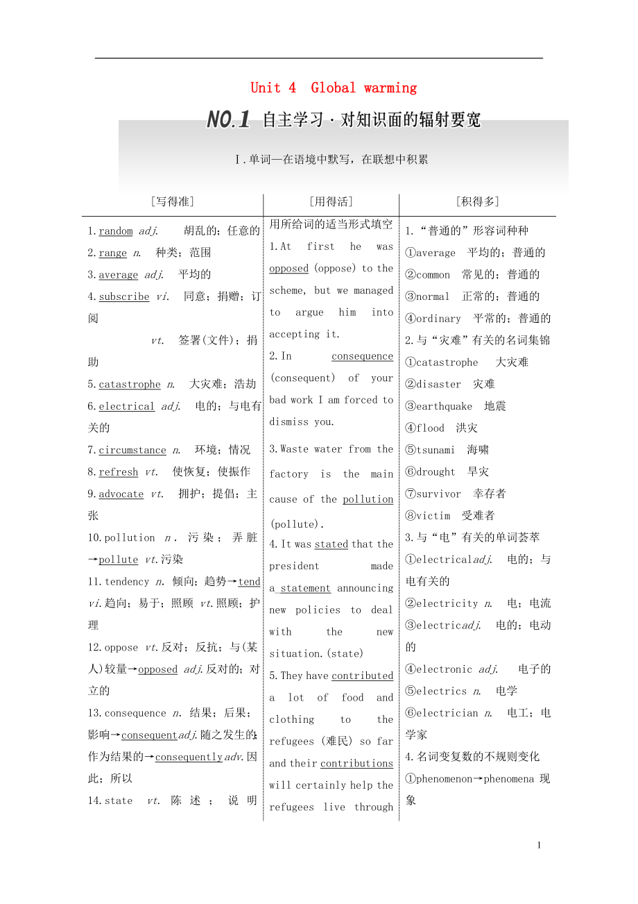 2017屆高考英語一輪復習 Unit 4 Global warmingArt導學案 新人教版選修6_第1頁