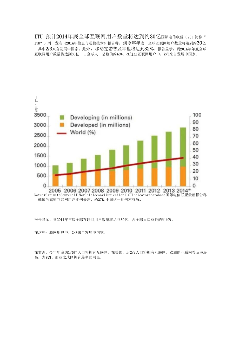 ITU：預(yù)計(jì)2014年底全球互聯(lián)網(wǎng)用戶數(shù)量將達(dá)到約30億_第1頁