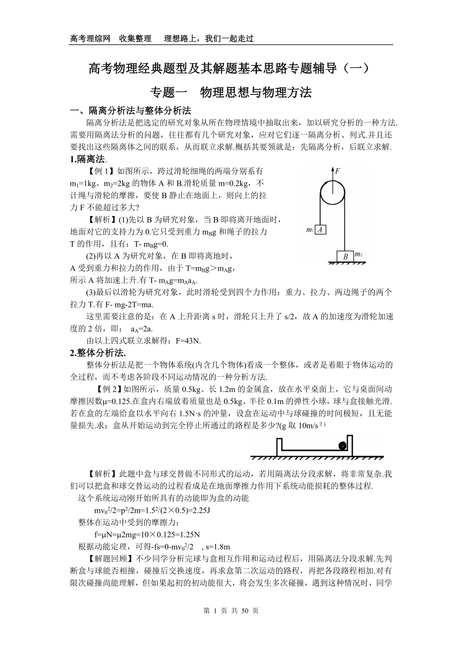 高考物理經(jīng)典題型及其基本解題思路專題輔導(dǎo)_第1頁(yè)