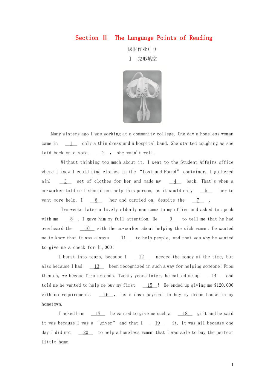 2019高中英语刷题首选卷 基础练 能力练 Unit 5 Canada The True North Section Ⅱ The Language Points of Reading（第1课时）（含解析）新人教版必修3_第1页