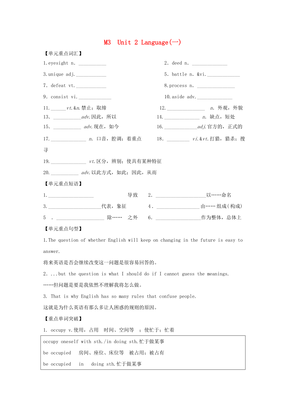 2016屆高考英語一輪復(fù)習(xí) M3 Unit 2 Language學(xué)案1（無答案）牛津譯林版_第1頁