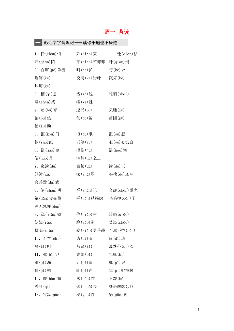 （浙江專用）2020版高考語(yǔ)文 精準(zhǔn)刷題（3讀+3練）第1周 周一 背讀（含解析）_第1頁(yè)