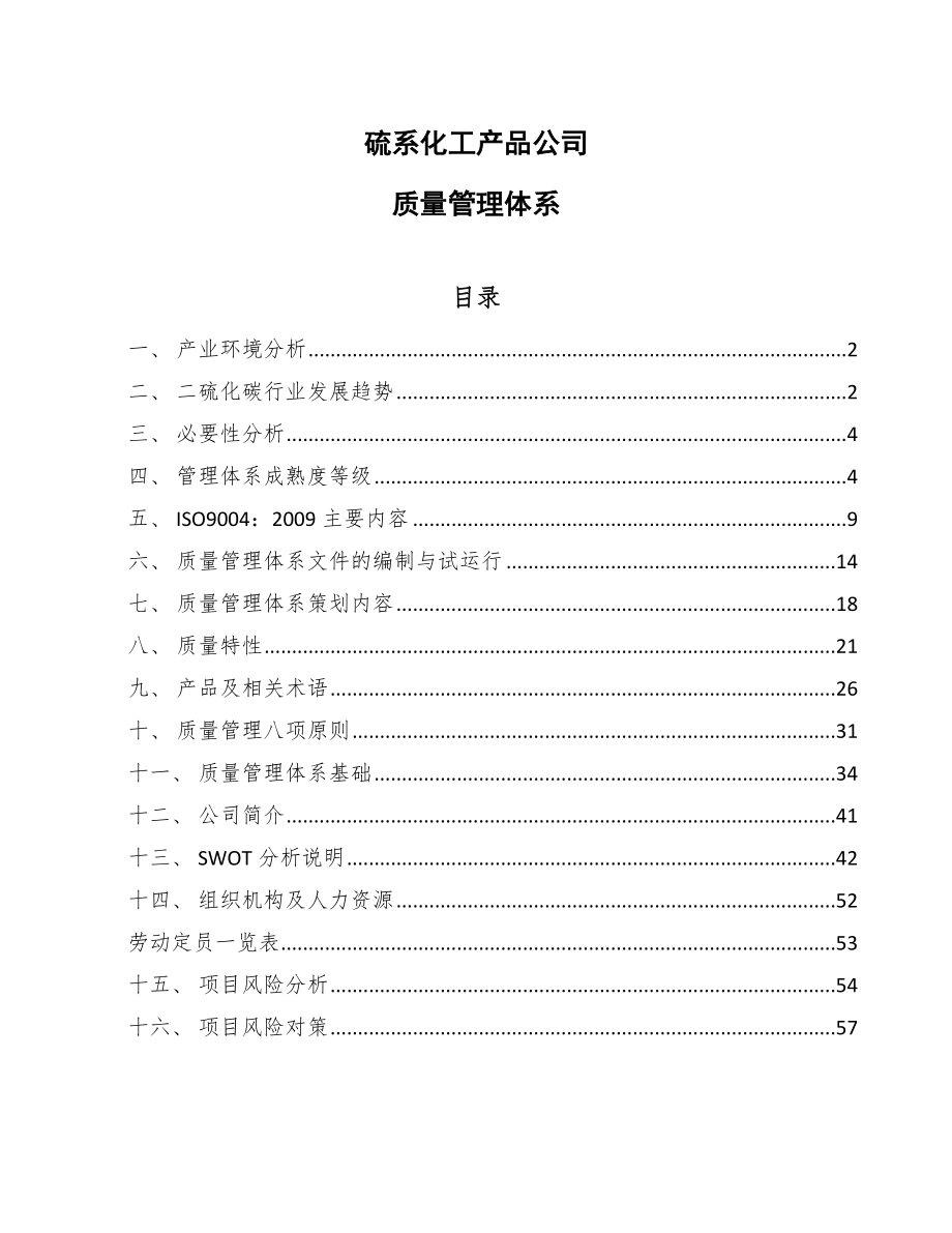 硫系化工产品公司质量管理体系【范文】_第1页