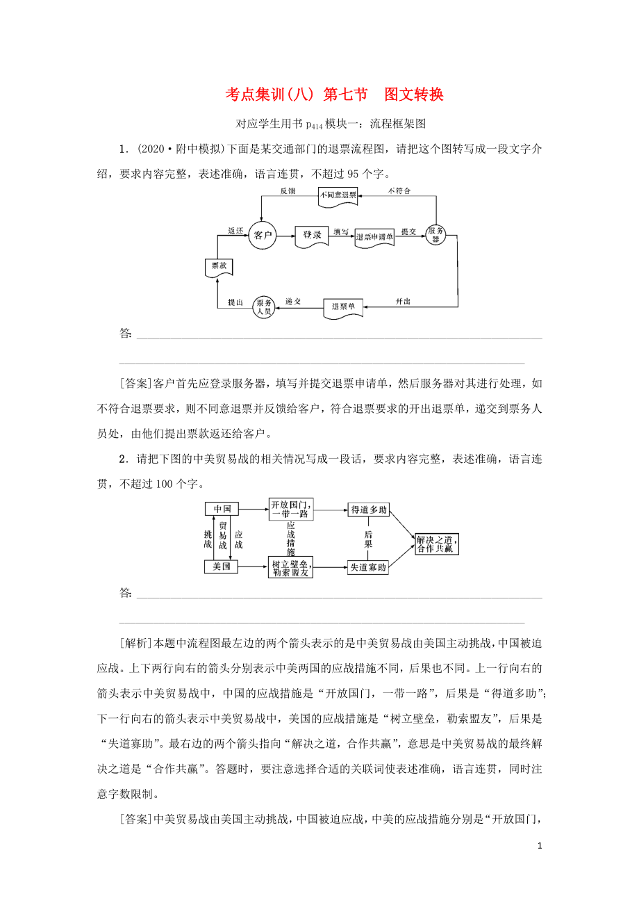 （新課標）2021版高考語文一輪總復習 考點集訓（八） 第1單元 語言文字應(yīng)用 第七節(jié) 圖文轉(zhuǎn)換 新人教版_第1頁