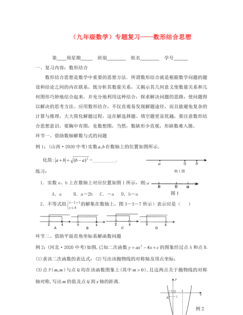 九年级数学专题复习数形结合思想_第1页