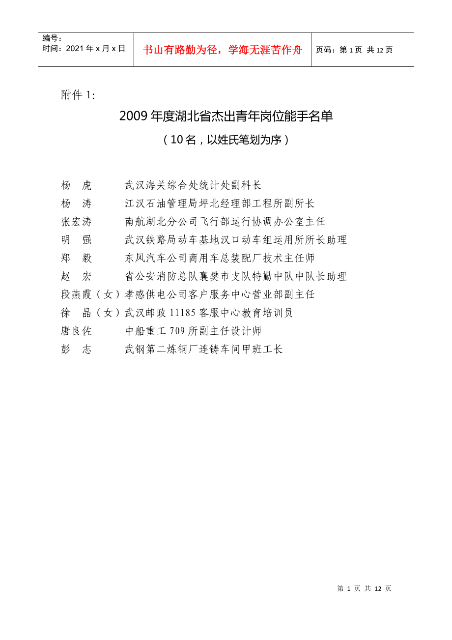 关于表彰湖北省海外服务优秀志愿者的决定_第1页