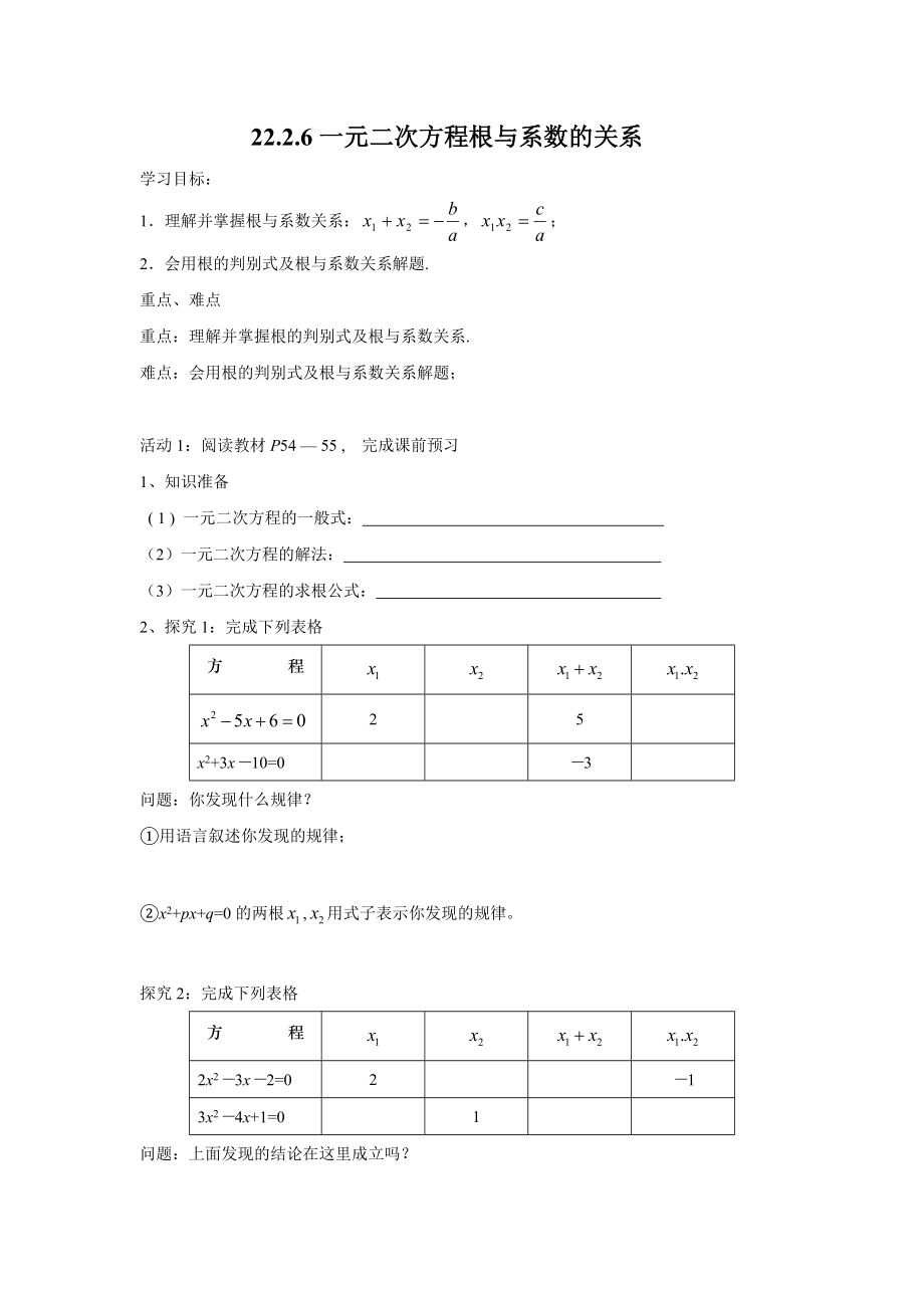 2226一元二次方程根与系数的关系_第1页