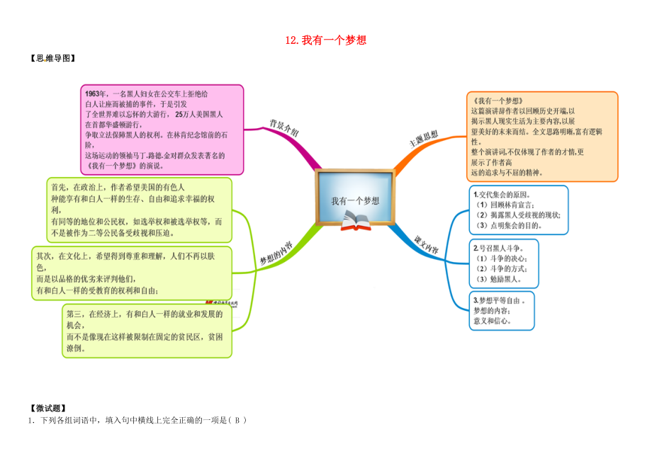 2015年高中語文 第12課 我有一個夢想教材圖解學案 新人教版必修2_第1頁