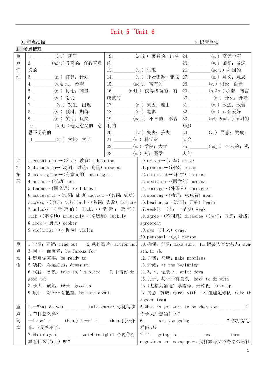 2021中考英語 第一部分 教材同步復(fù)習(xí)篇 第七課時 八上 Unit5-Unit6_第1頁