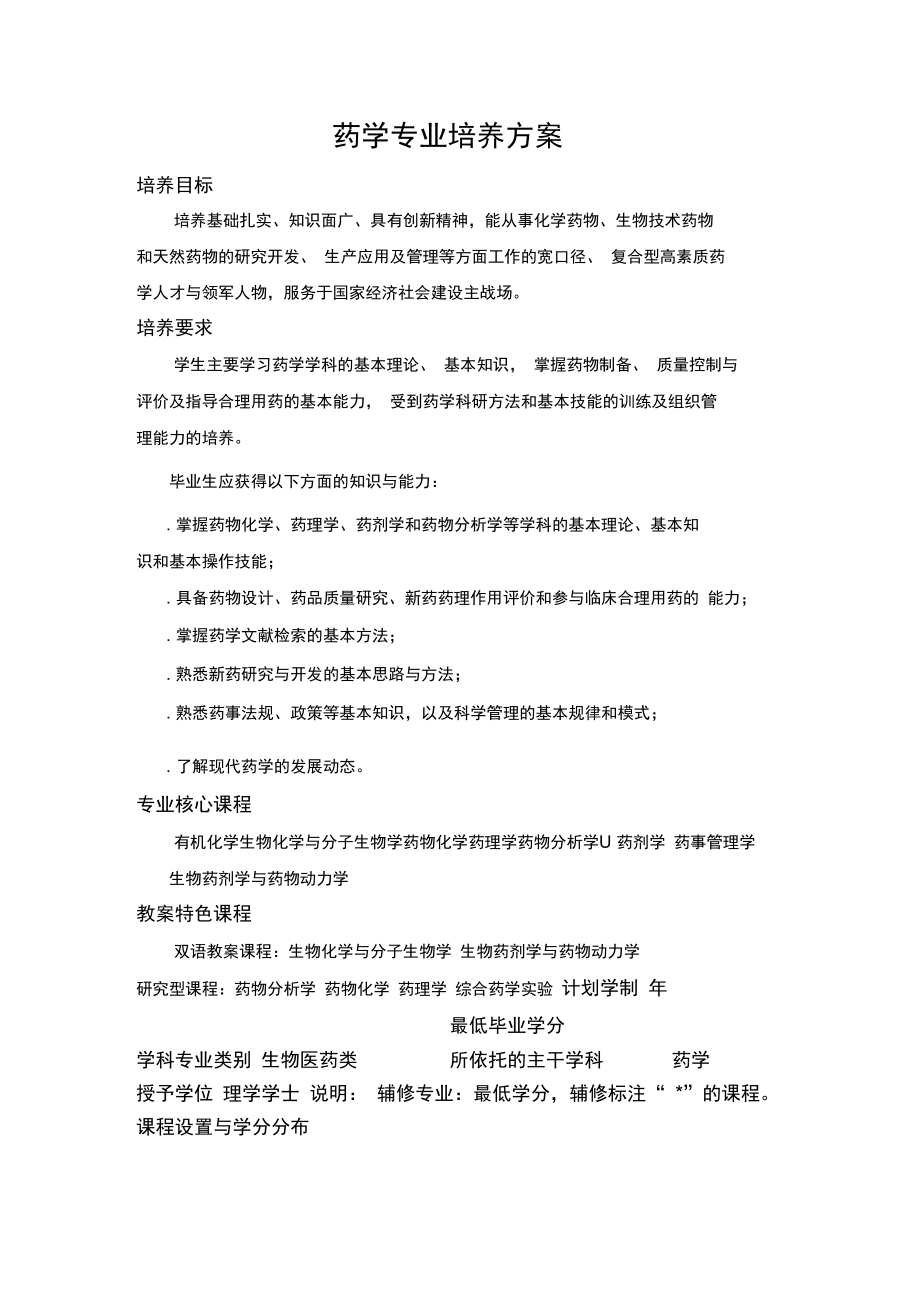 药学专业培养方案_第1页