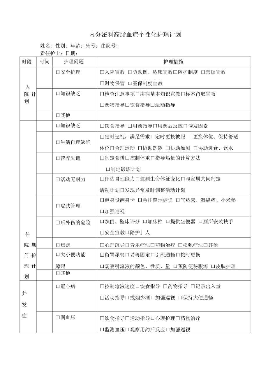 高脂血症个性化护理计划_第1页