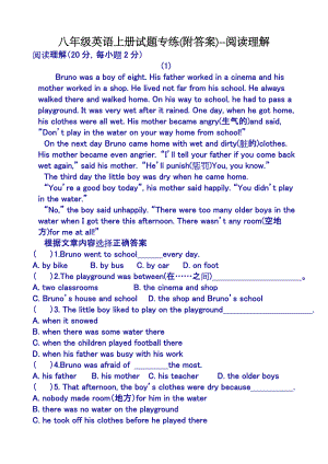 八年级英语上册试题专练(附答案)--阅读理解