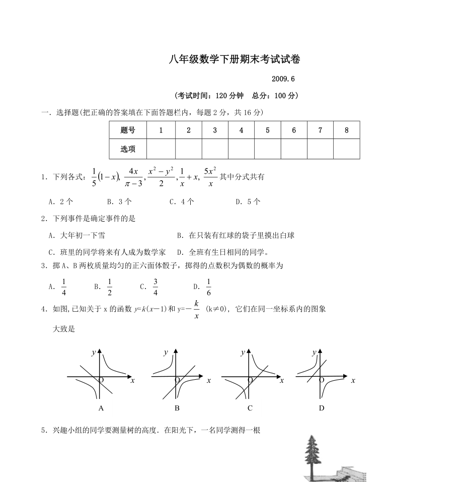 泰興市 濟川實驗初中 初二數(shù)學(xué)期末試題_第1頁