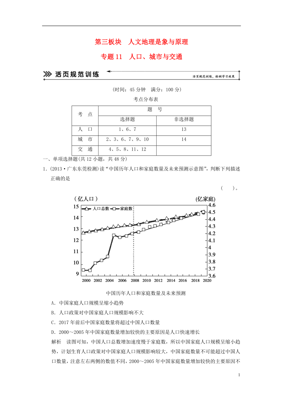 【創(chuàng)新設(shè)計 簡易通】（福建專用）2022屆高三地理二輪復(fù)習 基本技能“考學練”大沖關(guān)訓練題 專題11 人口、城市與交通_第1頁