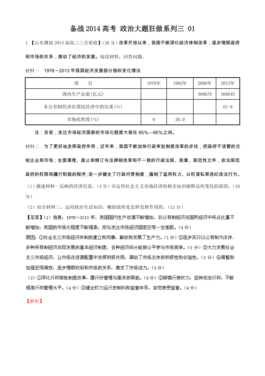 高考政治大題狂做系列01（第03期） Word版含解析（高考）_第1頁