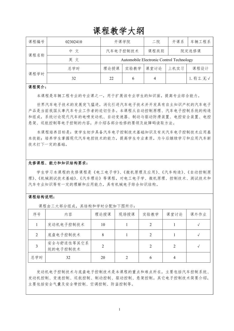 汽车电子控制技术课程教学大纲06-4终槁_第1页