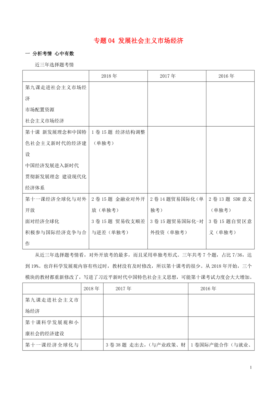 2019年高考政治一輪復(fù)習(xí) 進(jìn)階提分秘訣 專(zhuān)題04 發(fā)展社會(huì)主義市場(chǎng)經(jīng)濟(jì)（含解析）_第1頁(yè)