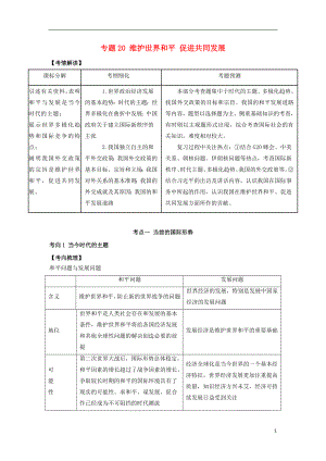 2019年高考政治題典 專題20 維護世界和平 促進共同發(fā)展（含解析）