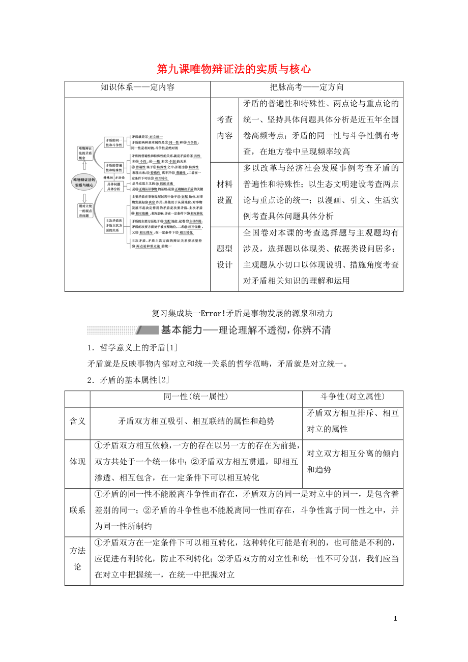 （新課改省份專用）2020高考政治一輪復(fù)習(xí) 第四模塊 第三單元 思想方法與創(chuàng)新意識 第九課 唯物辯證法的實質(zhì)與核心講義（含解析）_第1頁