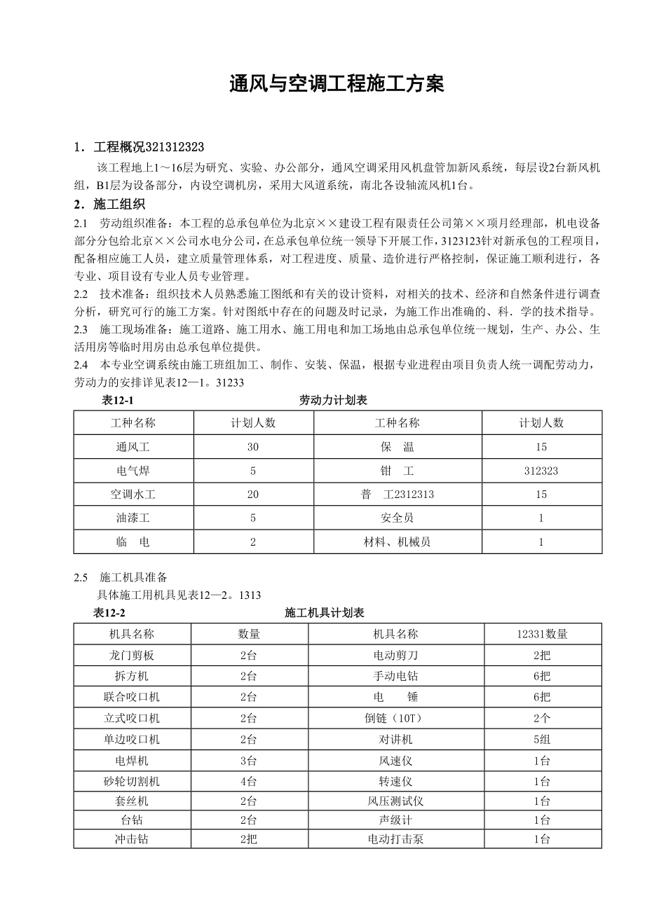 通山羊风与空调工程施工方案_第1页