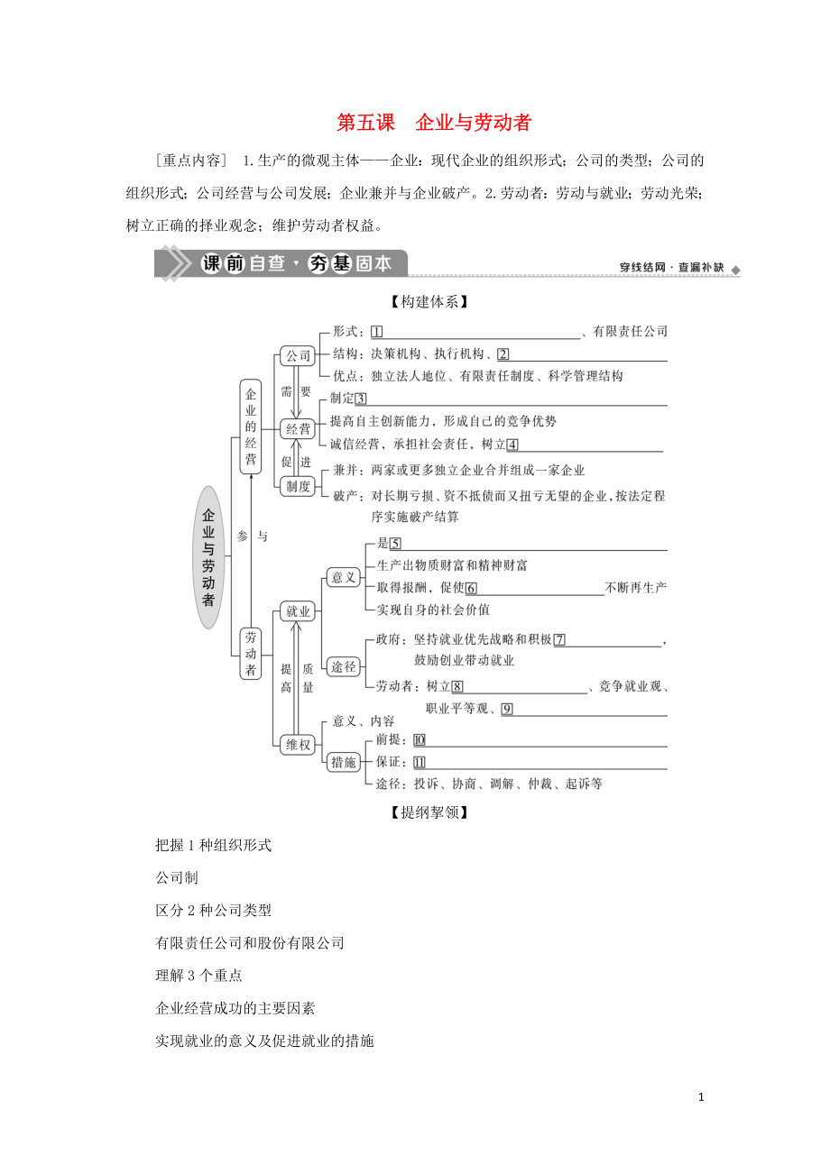 （選考）2021版新高考政治一輪復習 經(jīng)濟生活 第二單元 生產、勞動與經(jīng)營 2 第五課 企業(yè)與勞動者教學案_第1頁