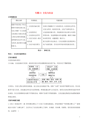 2019年高考政治題典 專(zhuān)題21 文化與社會(huì)（含解析）