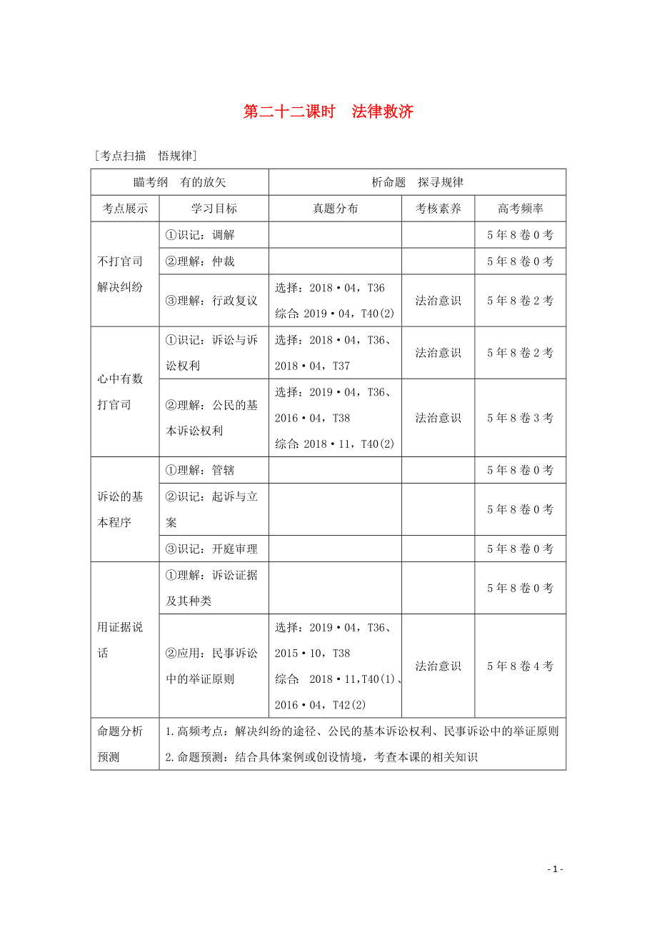 （浙江專用）2020高考政治二輪復(fù)習(xí) 第二十二課時(shí) 法律救濟(jì)講義增分練（含解析）_第1頁