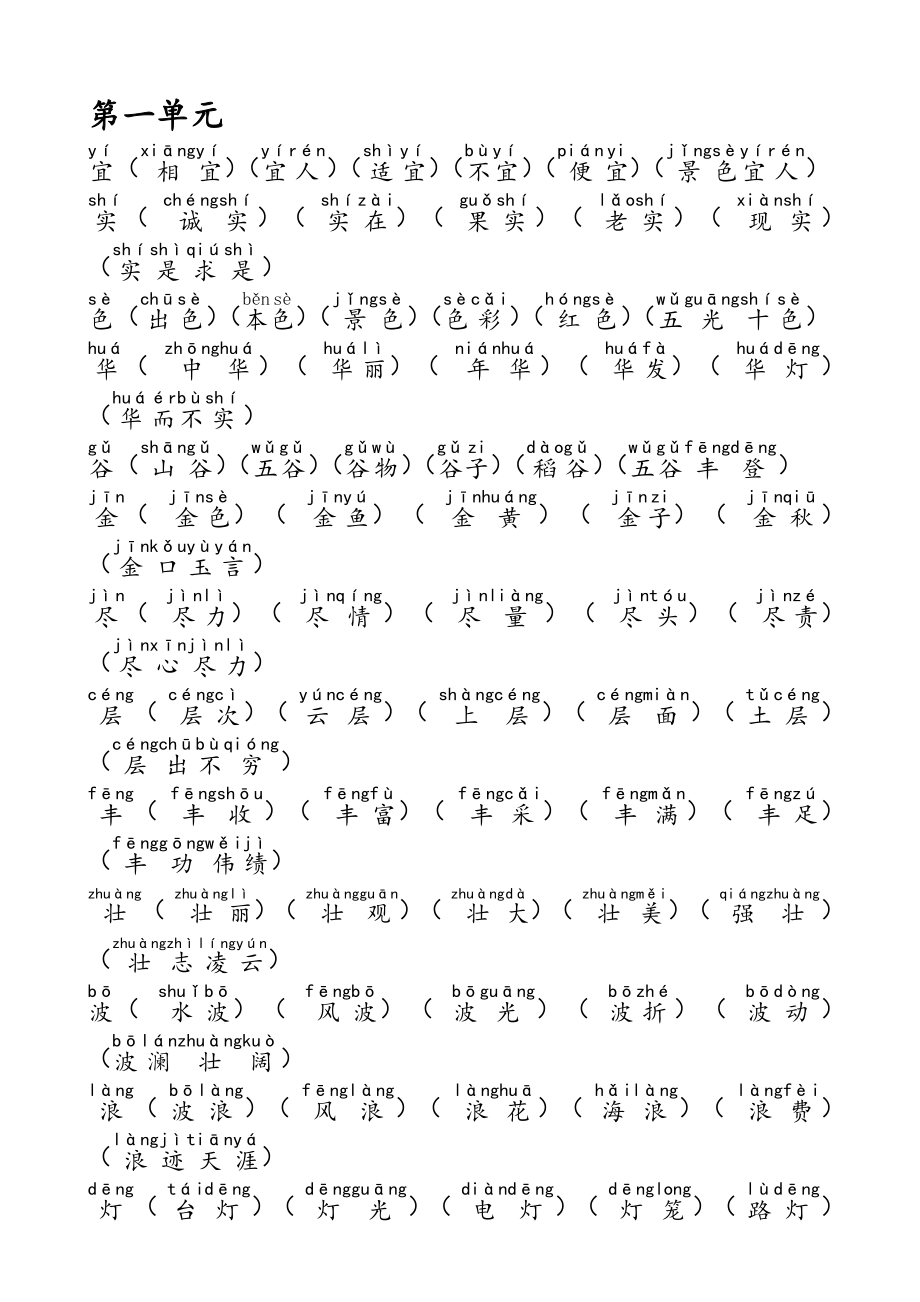 语文二年级上册生字表二组词(1-4单元)-注音_第1页