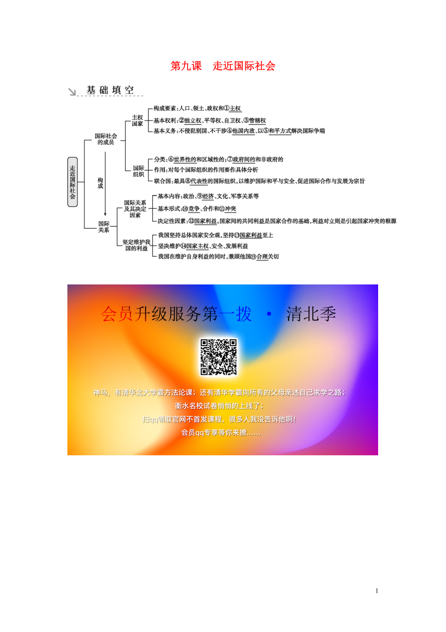 （广东专用）2021版新高考政治一轮复习 政治生活 第四单元 当代国际社会 第九课 走近国际社会基础填空 新人教版_第1页