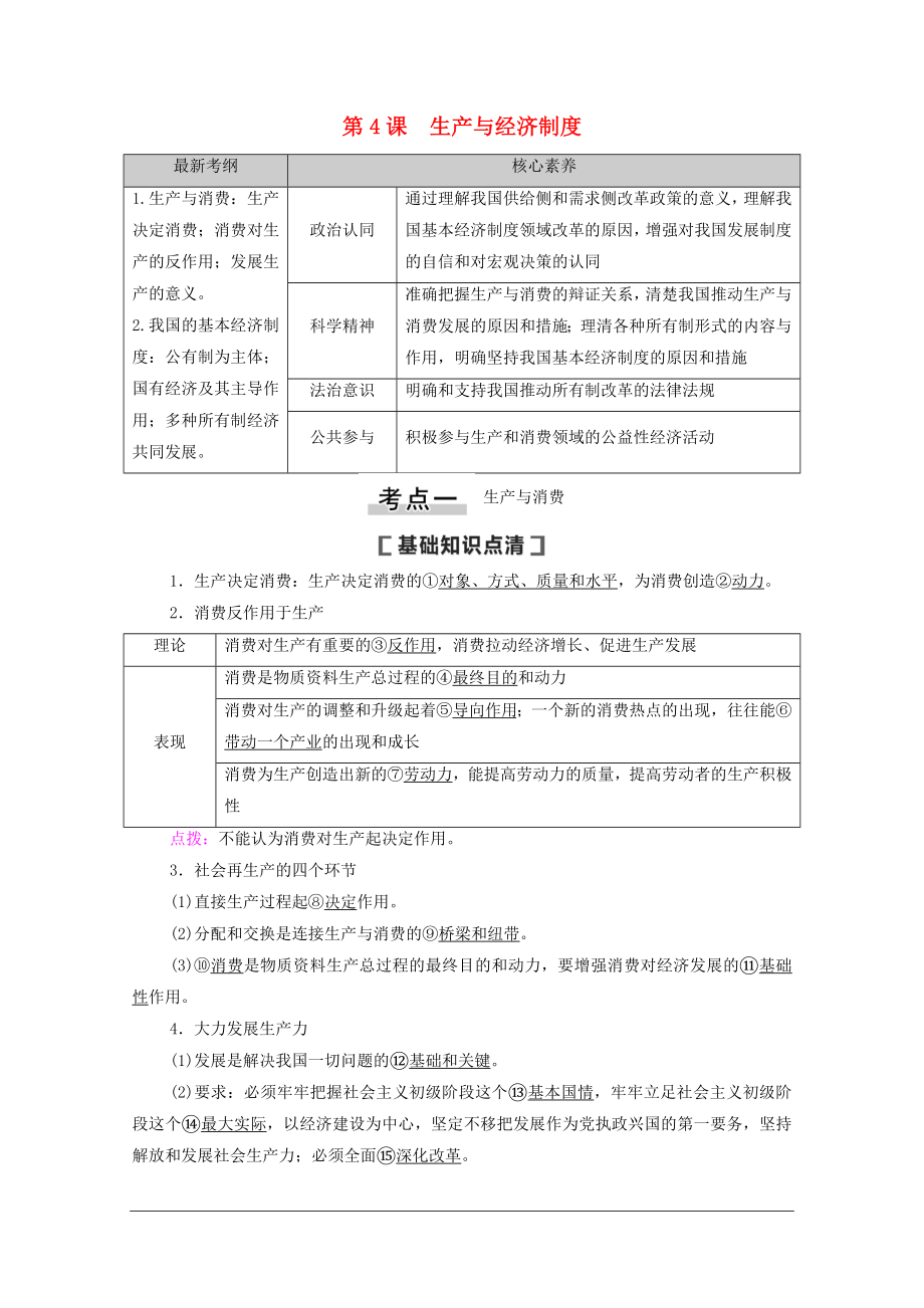 2021高考政治一輪復(fù)習(xí) 第2單元 生產(chǎn)、勞動(dòng)與經(jīng)營(yíng) 第4課 生產(chǎn)與經(jīng)濟(jì)制度教學(xué)案 新人教版必修1_第1頁(yè)