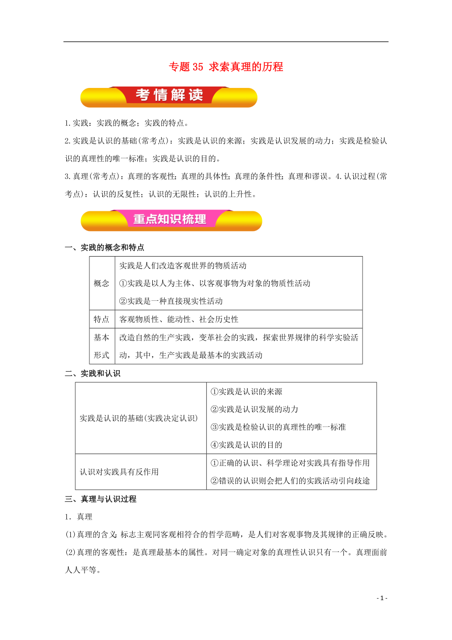 2018年高考政治一輪復(fù)習(xí) 專題35 求索真理的歷程（教學(xué)案）（含解析）_第1頁(yè)