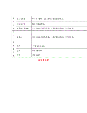 甘肅省寧縣第五中學(xué)八年級(jí)語文下冊25詩詞曲五首導(dǎo)學(xué)案3無答案新人教版