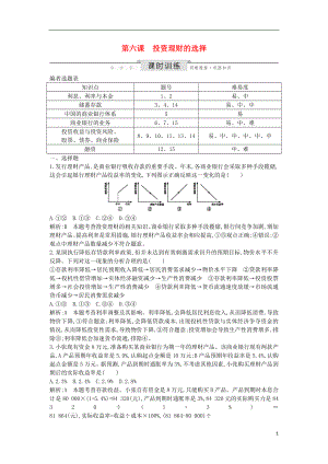 2020版高考政治總復習 第二單元 生產勞動與經營 第六課 投資理財的選擇課時訓練 新人教版必修1