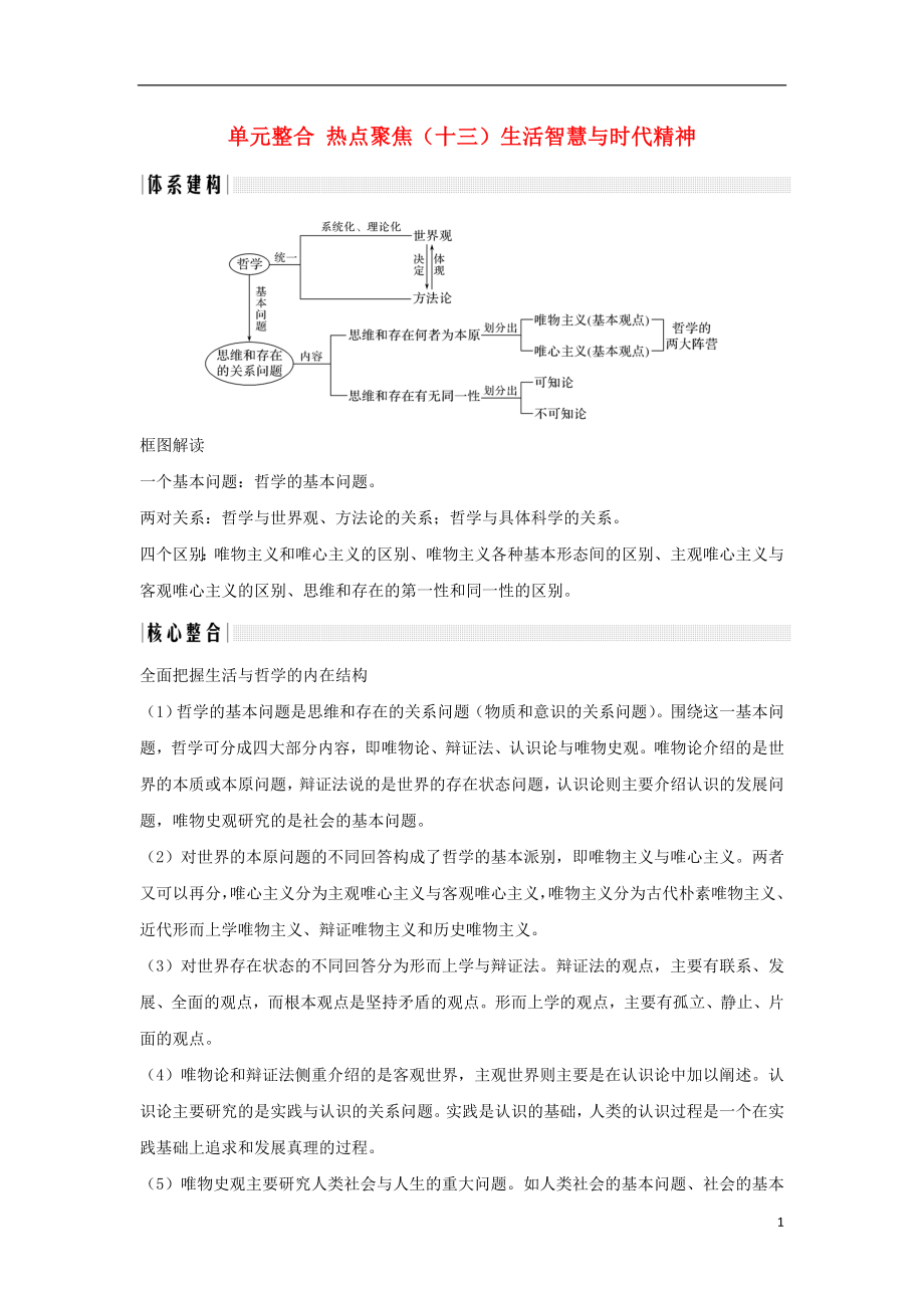 （浙江選考）2020版高考政治一輪復(fù)習(xí) 生活與哲學(xué) 單元整合 熱點(diǎn)聚焦（十三）生活智慧與時(shí)代精神講義_第1頁